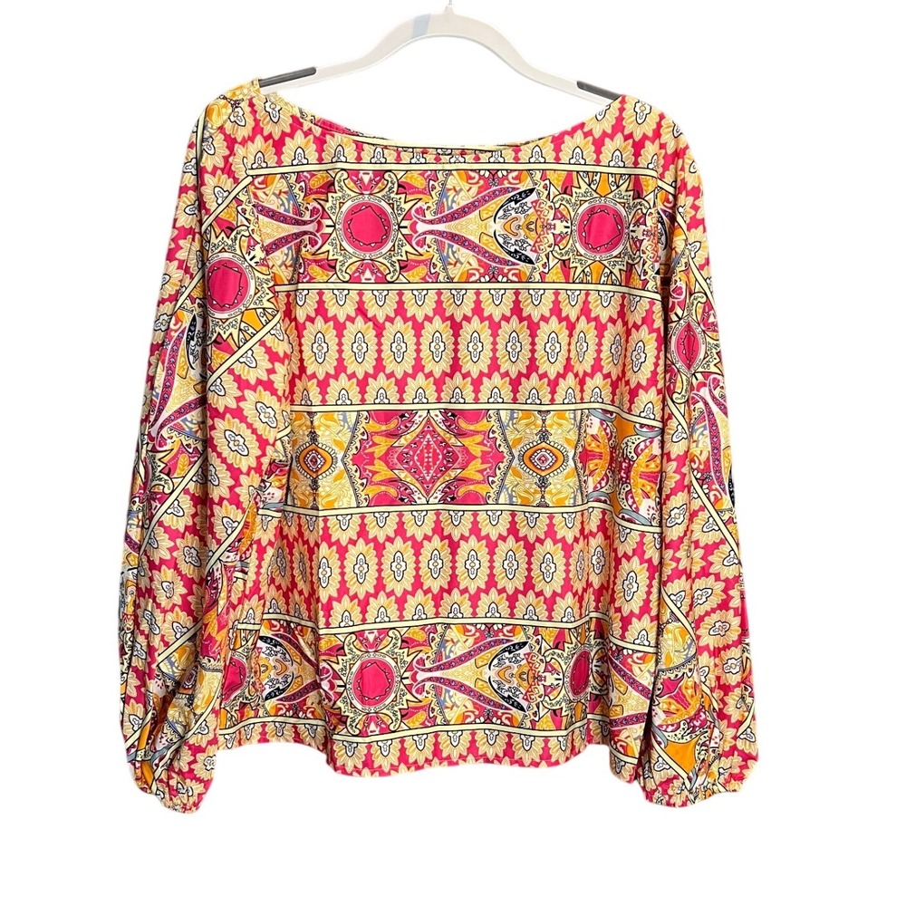 BOTURE Womens XL 12 Multicolor Geometric Print Long Sleeve Blouse Top